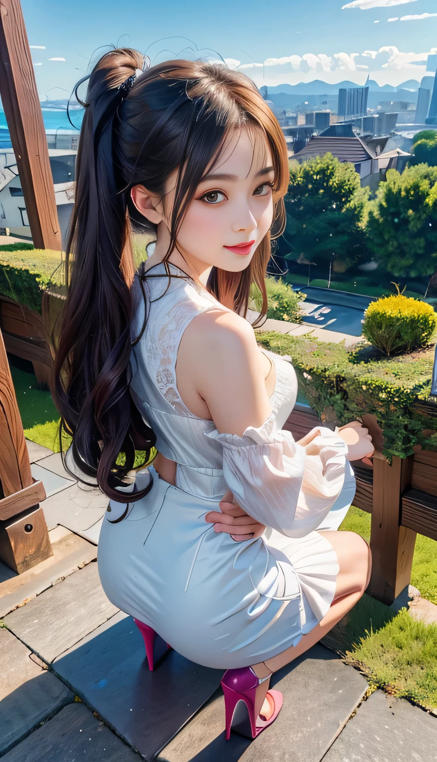 hair bobbles, wince, longeyelashes, solid circle eyes, light smile, ear blush, fang, ccurate, Surrealism, drop shadow, anaglyph, stereogram, tachi-e, ass pov, atmospheric perspective, 8K, super detail, best quality,(Full body image 1.5)(Ultra detailed background,Detailed background),,high resolution,Extremely detailed,Extremely detailed,1 Girl,(bouquet:1.3),lie,(tangled:1.2),(geometry:1.2),(One color),