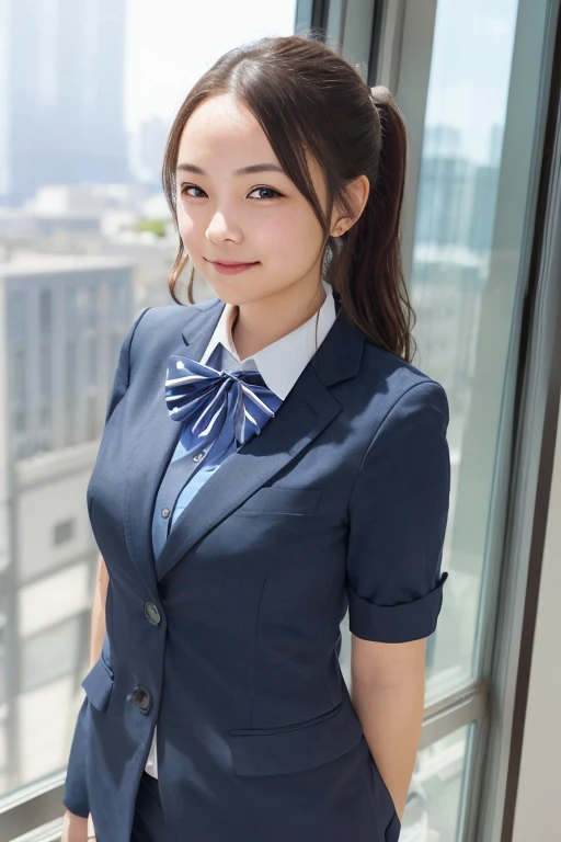 One girl, Best, bow, photograph, Realistic, Highest quality, employment, Detailed face, office, Building seen from the window, Detailed Background, Diffused sunlight, Depth of written boundary, Bokeh