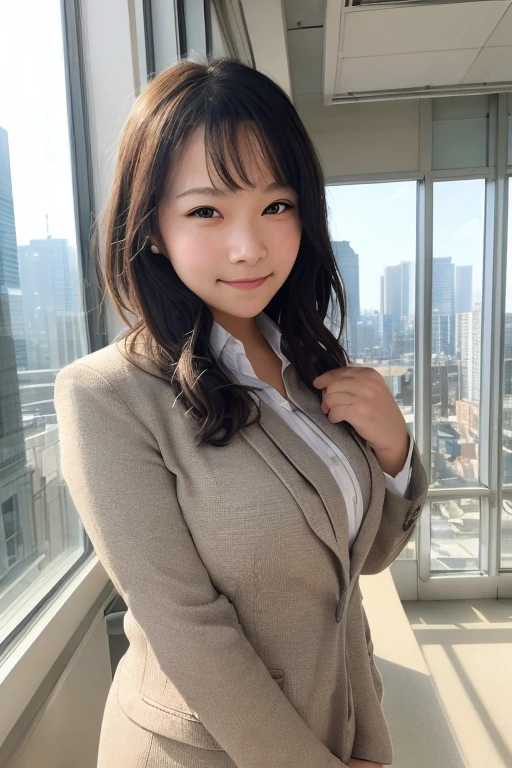 One girl, Best, bow, photograph, Realistic, Highest quality, employment, Detailed face, office, Building seen from the window, Detailed Background, Diffused sunlight, Depth of written boundary, Bokeh