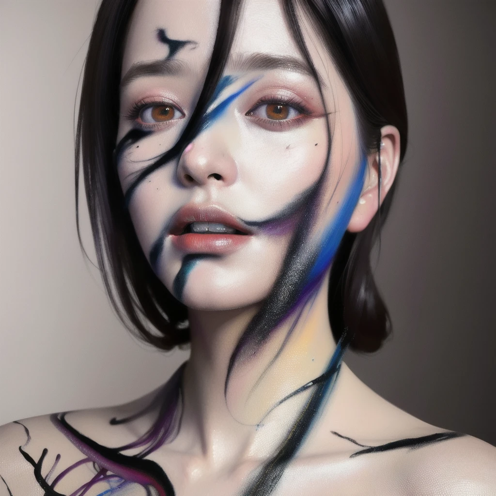 Android Beauty, Powerful paintings inspired by Francis Bacon, Ultra-realistic surrealism, Hyperrealism, fear, art, hyper real painting, Realistic illustration painting, カラフルなHyperrealism, Hyper-realistic digital art