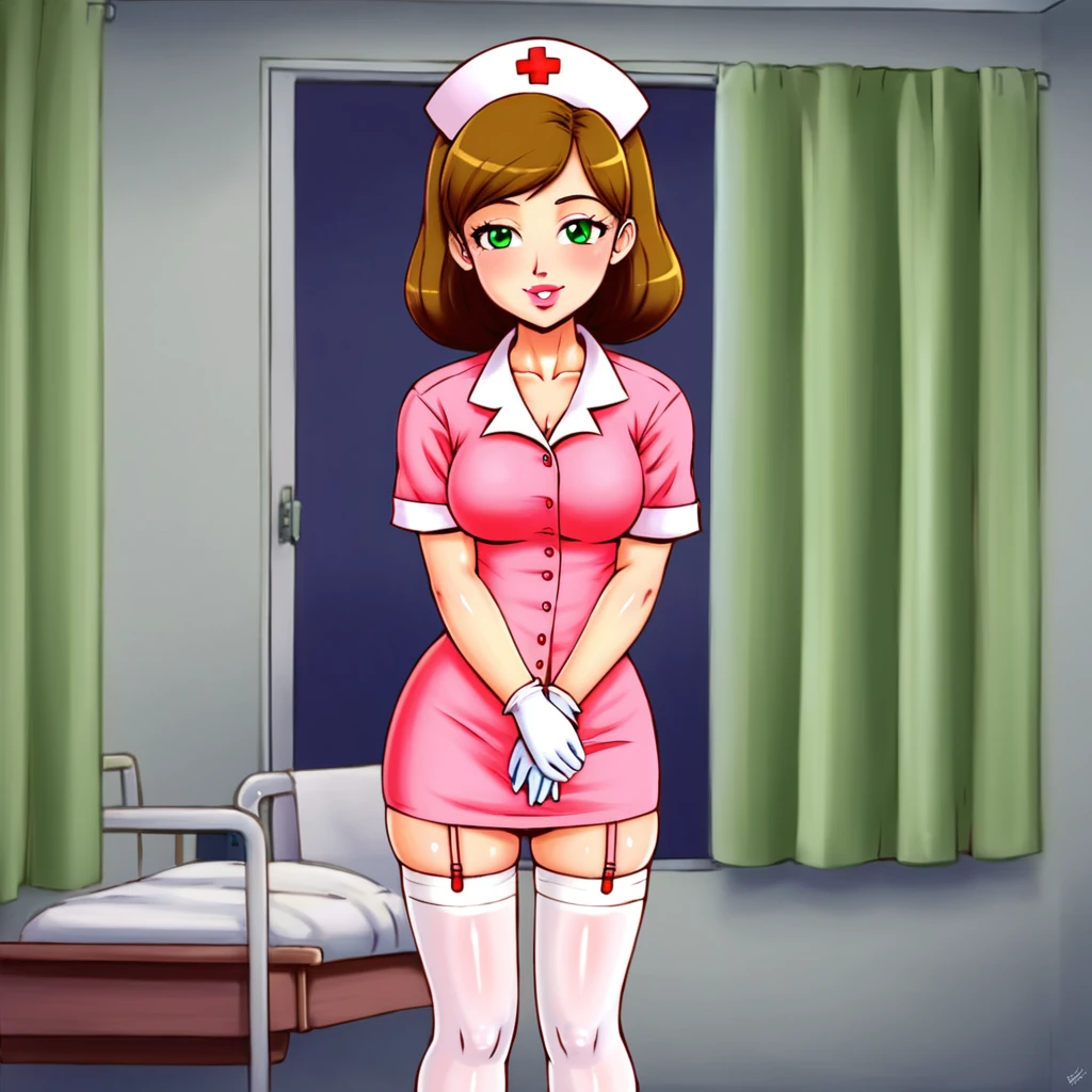 slutty floozy 1girl , solo, whore floozy sleazy lacivious nurse lingerie using pantyhoose, nurse cap, low pink wear, ((low ping legwear, zettai ryouiki)), white gloves,lingerie, green eyes, drooping eyes, pink lips, smile, standing, ((hospital room)), sharp outline, short sleeves, young female, 18 years old, best quality, masterpiece painted by ilya kuvshinov, gaston bussiere, craig mullins, hajime sorayama alphonse mucha, artstation, Despite the provocative elements, the image remains tasteful, focusing on artistic expression and contrasting gothic horror vibes with vibrant paint splatters. The final product is a highly detailed, stylized oil photo, masterfully created with HDR technology and 8k resolution.
