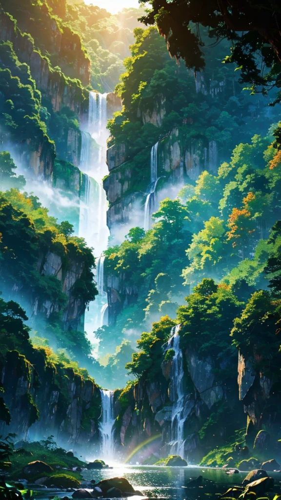 Lushan Waterfall,Hanging between the green mountains。The roar of water,Sunlight through the mist,Reflecting a colorful rainbow,Adds a touch of mystery to this forest。Along the mountain trail,You can experience the magnificence of the waterfall up close,Water mist,