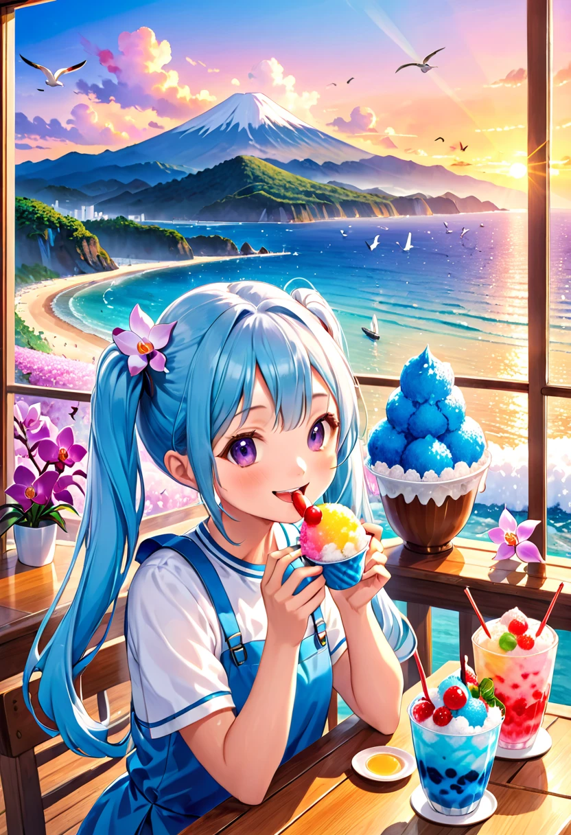 wholesome, 1girl, sunhat, eating ice cream, happy smile, closed eyes
