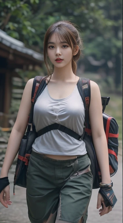 Araffe woman, beautiful,ponytail, long hairลอยปลิวขึ้น,black eyes, ผู้หญิงlong hairชาวเอเชียตะวันออกเฉียงใต้ที่มีใบหน้ากลม,  Large chest measures 38 inches., Warm light, morning sun,  long hair,black eyes,abdominal muscles, The body is beautiful and strong., rounded chest, (digital painting, HDR, high contrast), 3-D, 8K, 45,000,000 pixcls,Asian girl, Gorgeous Chinese model, Japanese model, beautiful asian woman, Japanese goddess, Very beautiful girl., beautiful young woman, very beautiful woman, Attractive and beautiful, sexy girl, Asian girl, beautiful female model, jaw-dropping beauty, Attractive face and body