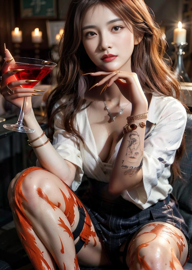 a girl with long red hair and a bow in her hair, chinese model, beautiful, asian, pretty nezuko, ayaka genshin impact, rin tohsaka, official artwork, demon slayer, tanjiro kamado, flaming katana, kawacy, anime visual of a cute girl, long sharp fingernails,