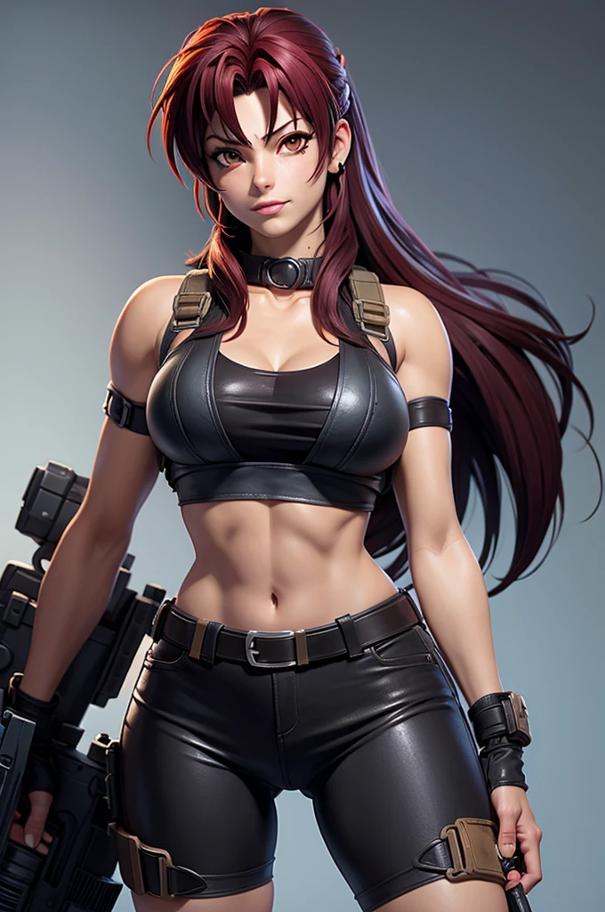 The image shows a woman, Revy from black lagoon,