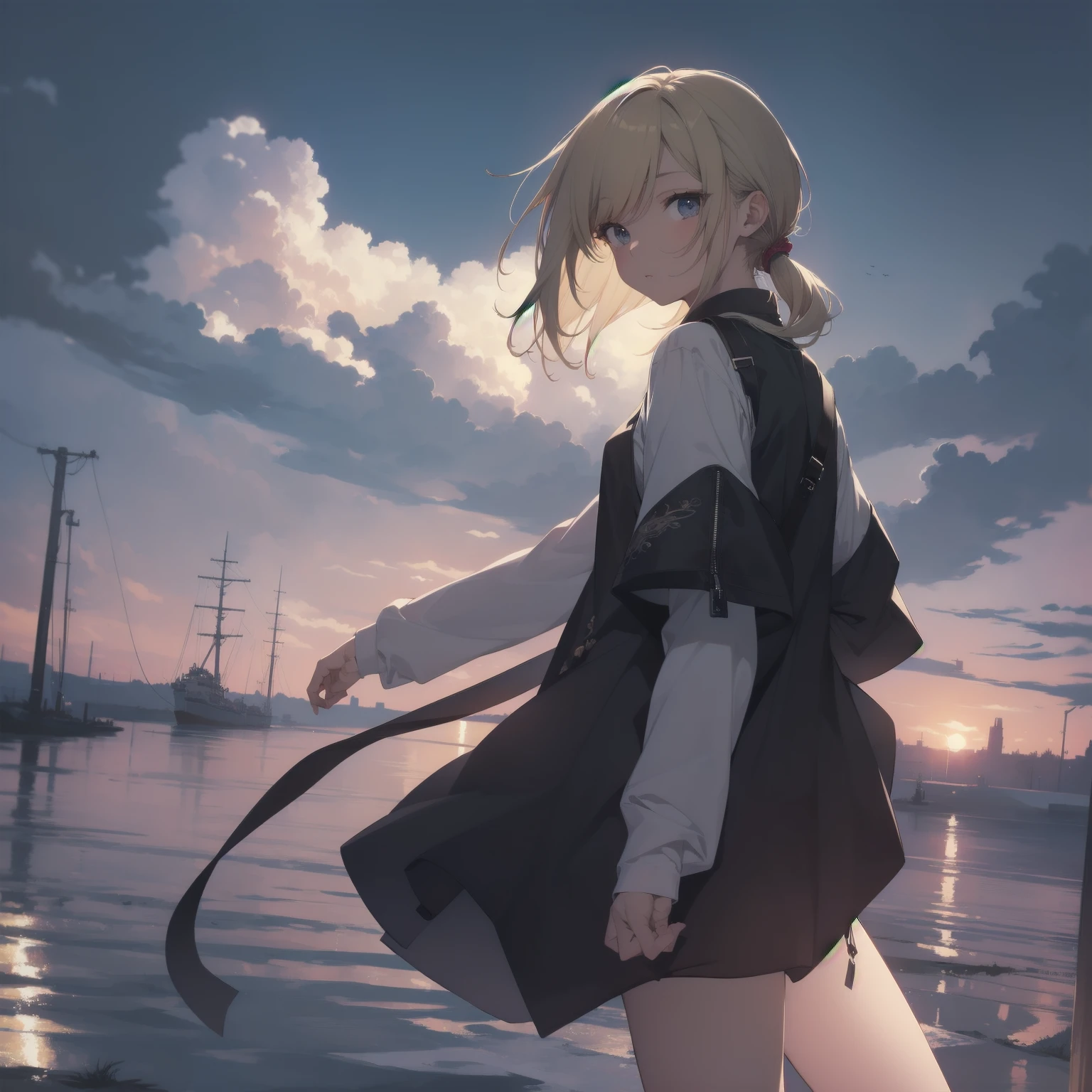 ultra-absurdres-Top quality by artist God, ultra-detailed, high resolution, anime moe artstyle, best anime 8k konachan wallpaper, pixiv contest winner, pool:2810, perfect anatomy,break, 1girl, (Please draw a girl walking sleepily to fantasy world alone. )break,(Solo,tomboy, dark-skinned female, 9-year-old:1.3),Full limbs, complete fingers,monk, (short hair, low ponytail), flat chest, , small butt, small black eyes, beautiful detailed eyes, well-proportioned iris and pupils, expressive eyes, highres detailed hair, soft expression, short shorts,(Detailed Lighting), (Detailed background), in the fantasy. break,super detailed skin, Best cinematic lighting powered by famous artist, 8k,beauty illustration,photoshop_(medium),very aesthetic,break,((artist:null_(nyanpyoun) )), artist:clamp ,artist:carnelian ,artist:kantoku ,
