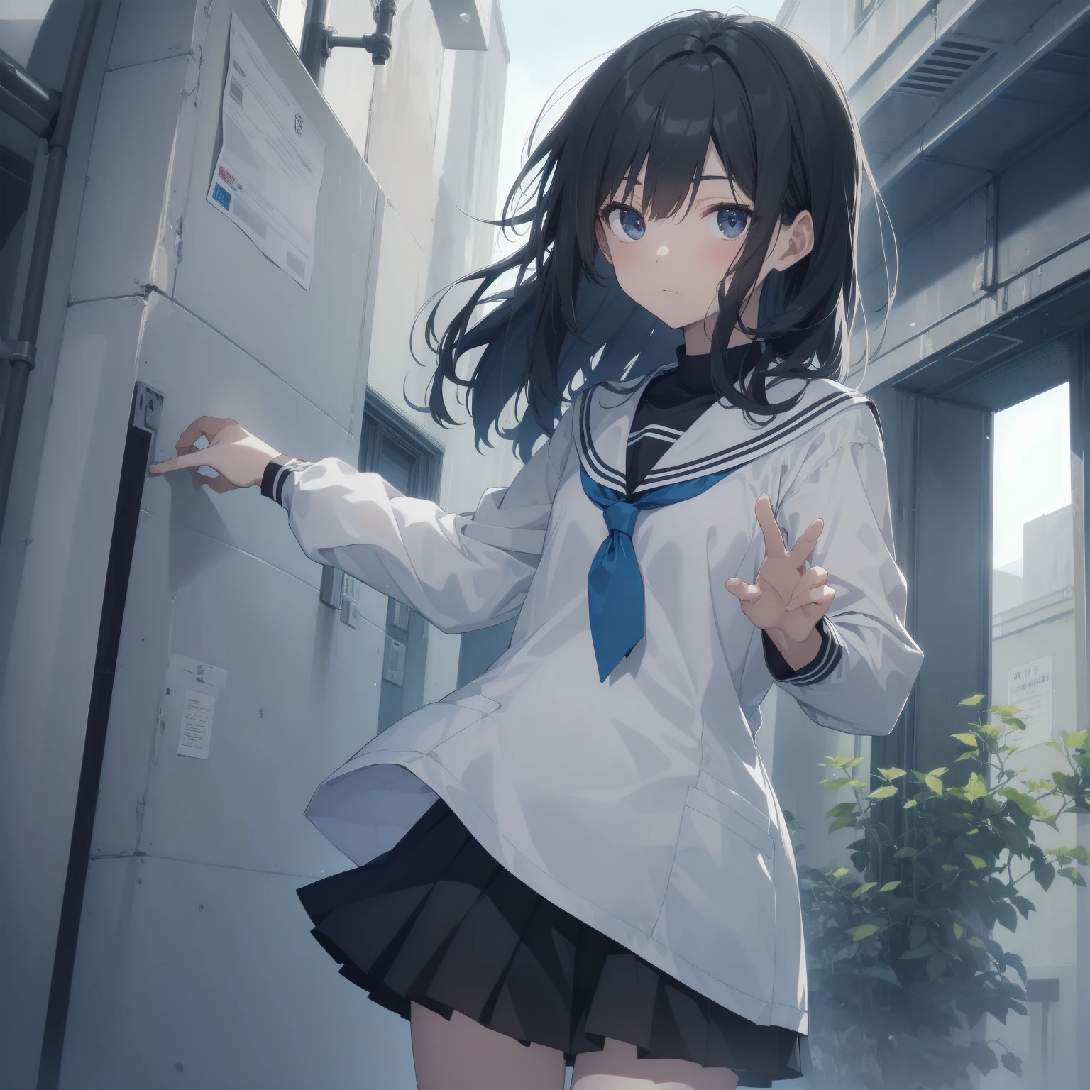 ultra-absurdres-Top quality by artist God, ultra-detailed, high resolution, anime moe artstyle, best anime 8k konachan wallpaper, pixiv contest winner, pool:2810, perfect anatomy,break, 1girl, (Please draw a girl walking sleepily to school alone. )break,(Solo,little female, 13-year-old:1.3),Full limbs, complete fingers,a junior high school student, (very short hair), short cut, flat chest, , small butt, small black eyes, beautiful detailed eyes, well-proportioned iris and pupils, expressive eyes, highres detailed hair, soft expression, salor school_uniform, sailor collar, serahuku, bow, pleated skirt,(Detailed Lighting), (Detailed background), in the School commute route. break,super detailed skin, Best cinematic lighting powered by famous artist, 8k,beauty illustration,photoshop_(medium),very aesthetic,break,((artist:null_(nyanpyoun) )), artist:clamp ,artist:carnelian ,artist:kantoku ,