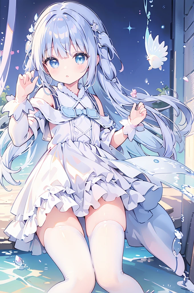 mermaidモチーフのMagical girl、Highest quality、Loriータ、Confused eyes、Primary school students、small、、Young Girl、Water Manipulation Magic、水を司るMagical girl、beautiful girl、cute、Full-body portrait、light blue、Have a koto、Playing the lyre、Clear eyes、pose、Magic Exerciseermaid、Magical girl、front