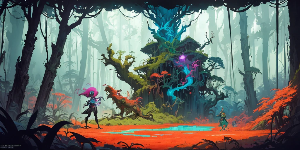 lush surreal forest constructs, mixed media, a fantasy magic designed, vivid colours, cryptic, mystical, pop surrealism by james jean, roby dwi antono, ross tran, steven kenny, paul neberra, ashley wood, atmospheric, trending on artstation, 8 k masterpiece