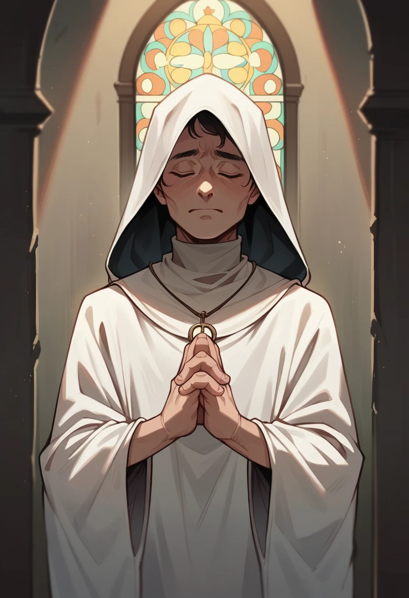 Catholic monks with hoods, monastery, praying, high resolution