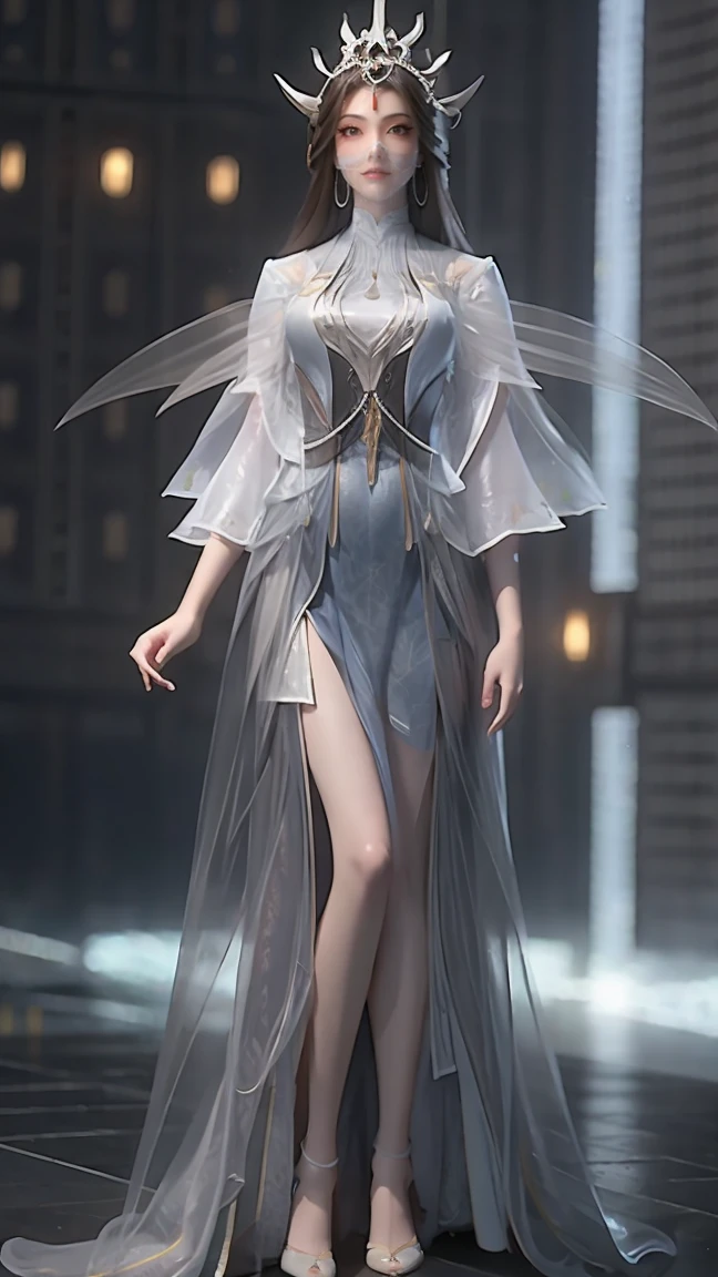Cartoon woman standing on the starry sky like dominant and powerful enchantress or goddess, Water splashes at the knees,CG Social Trends, Smooth anime CG art, Starry sky background,Full body view,Royal sister standing posture,With a translucent veil, teasing with a sence of elegance and celectial beauty, tense beauty , breathtking beauty with unimaginable desire
