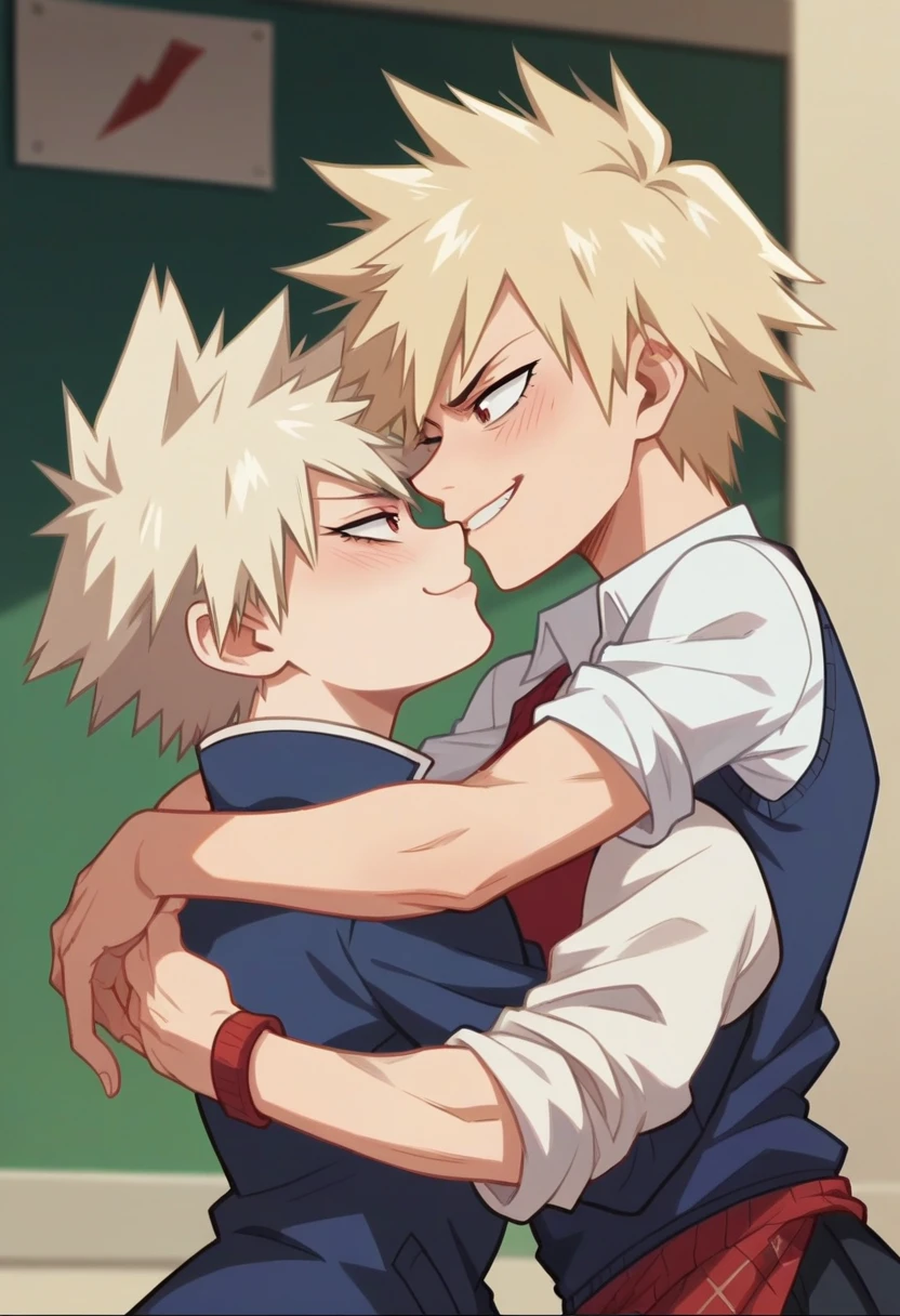 Screenshot of my hero academy, woman with reddish hair with white highlights hugging Bakugo Katsuki, Screenshot of my hero academy