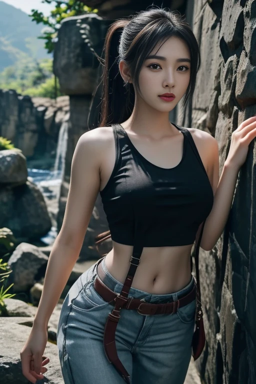 Araffe woman, beautiful,ponytail, long hairลอยปลิวขึ้น,black eyes, ผู้หญิงlong hairชาวเอเชียตะวันออกเฉียงใต้ที่มีใบหน้ากลม, Large chest measures 38 inches., Warm light, morning sun, long hair,black eyes,abdominal muscles, The body is beautiful and strong., rounded chest, (digital painting, HDR, high contrast), 3-D, 8K, 45,000,000 pixcls,Asian girl, Gorgeous Chinese model, Japanese model, beautiful asian woman, Japanese goddess, Very beautiful girl., beautiful young woman, very beautiful woman, Attractive and beautiful, sexy girl, Asian girl, beautiful female model, jaw-dropping beauty, Attractive face and body