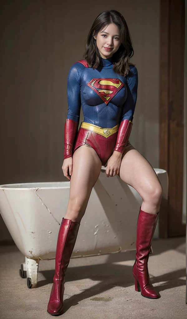 No background、(((Sweating profusely))).(((Beautiful legs in black tights.)))、(((Legally express the beauty of your smile)))、((((Make the most of your original images)))、(((体にぴったりフィットするSupergirl Costume)))、(((Supergirl Costume)))、(((short and beautiful hair)))、(((suffering)))、(((Please wear black tights....、Wear red boots)))、((Best image quality、8K))、((Highest quality、8K、masterpiece:1.3))、(((Preserve background )))、Sharp focus:1.2、Beautiful woman with perfect figure:1.4、Slim Abs:1.2、Wet body:1.5、Highly detailed face and skin texture、8K