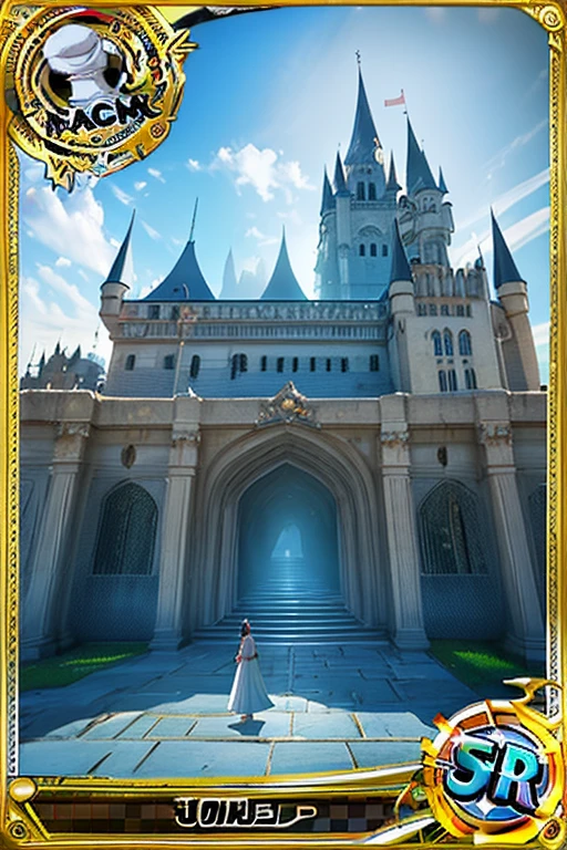 Trading card of On the misty lakeside stands a dreamy castle. The castle towered into the clouds, its spires and spires sparkling in the morning light, as if cast with the light of stars. The outer walls of the castle are adorned with gemstones and precious gemstones, emitting a colorful light that illuminates the entire lake. The interior of the castle is a mysterious maze, with intricate corridors leading to countless mysterious rooms. Each room is decorated with magnificent murals and exquisite carvings, exuding an ancient and mysterious atmosphere. At the center of the castle is a huge palace, with an incredibly luxurious interior. The magnificent palace decorations, huge crystal chandeliers, and magnificent walls make people feel like they are in a fairyland.,Dream colors,Best quality,UHD,16K,high resolution,HDR,octane rendering,Blender,photorealistic,3D rendering,hyper realistic,Retro-futurism,Award-winning,depth of field,Ultra wide view shot,cinematic style,surrealism,hyper detailed