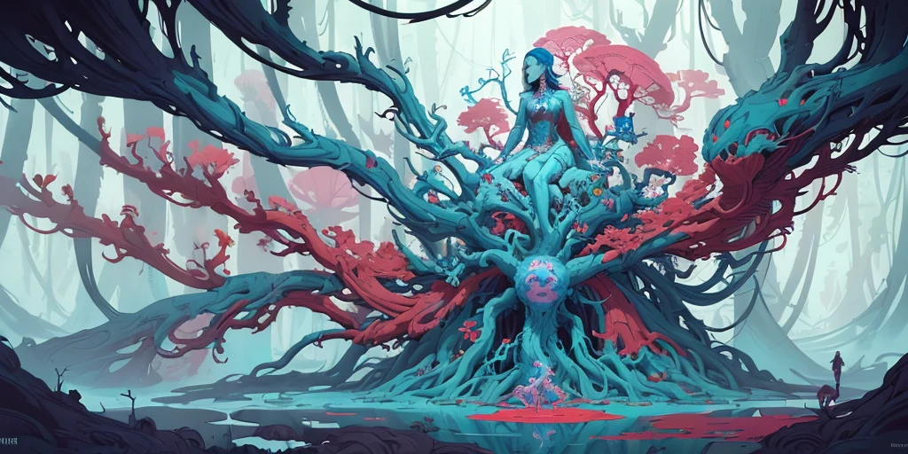 surreal anatomical forest constructs, mixed media, a fantasy magic designed, vivid colours, cryptic, mystical, pop surrealism by james jean, roby dwi antono, ross tran, steven kenny, paul neberra, ashley wood, atmospheric, trending on artstation, 8 k masterpiece