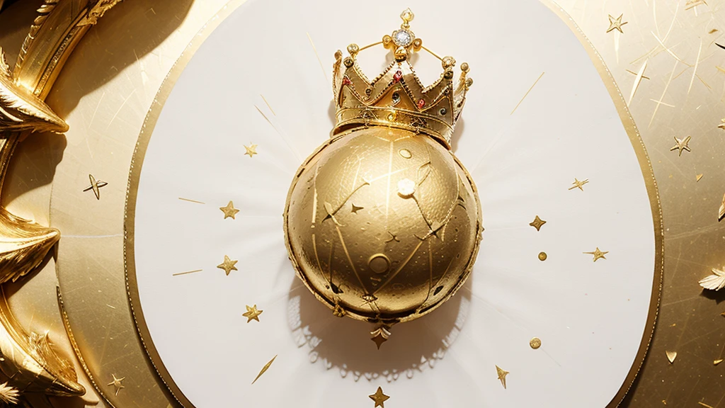 Golden moon aya word with crown, feathers and star, no human, white background