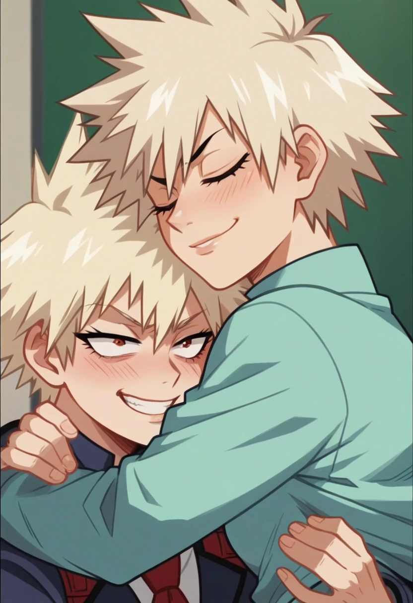 Screenshot of my hero academy, woman with reddish hair with white highlights hugging Bakugo, Screenshot of my hero academy