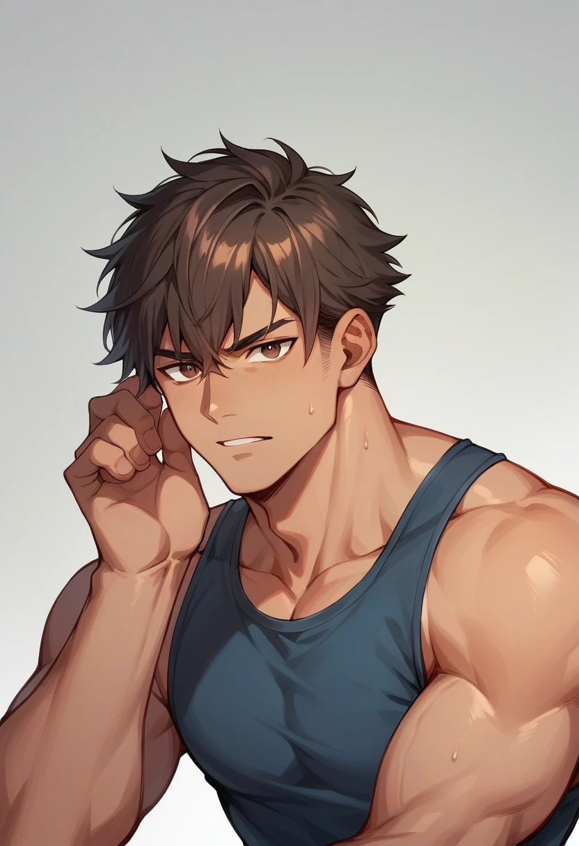 A dark-haired man with straight hair, handsome brown eyes and hair with bangs