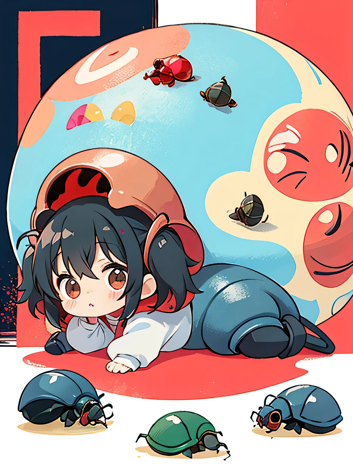 Black Star Red and Whitestyle, Kawaii Design, The most beautiful girl of all time、chibi, ((Colorful pillbug))、トトロの森、
