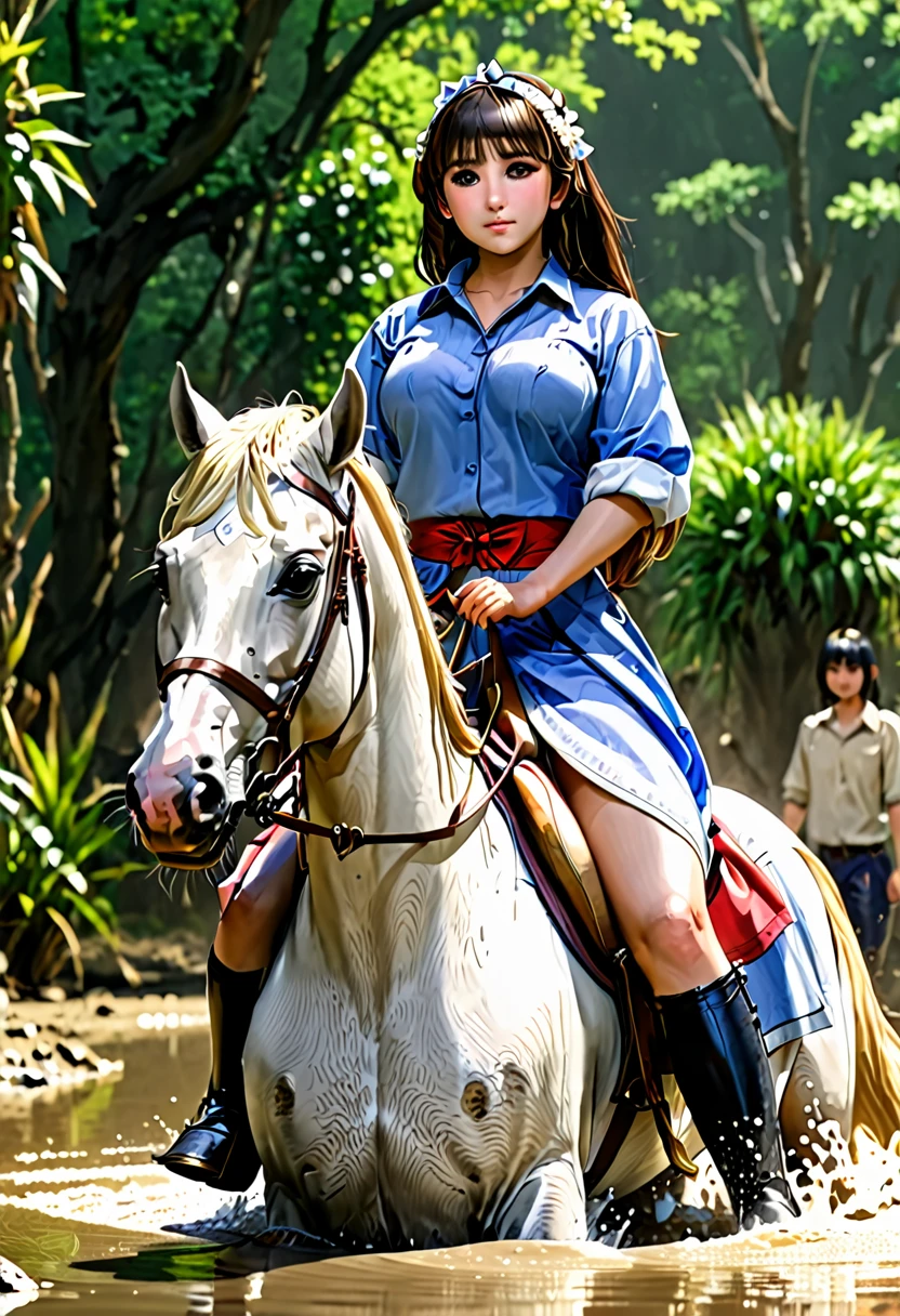 (((masterpiece))),(((Highest quality))),((Tabletop:1.4, Highest quality)), (Realな写真:1.4),
((1 cute girl knight)),rodeo,
(超High resolution:1.2),, wonderful, Very detailed CG Unity 8k wallpaper, Very detailed, High resolution,fat horse ridden by japanese girl,Chubby,Plump,Double,Red, white and blue outfit,Soaking in the swamp,Mud Splash,
Soft Light, Beautiful detailed girl, Droopy eyes,Very detailedな目と顔, Beautiful and exquisite nose, Beautiful and exquisite, horse ridden by a girl can't stand up because its drowned in the sticky muddy pitfall:10.0 ,Displeased face:4.0,Real,Stir,Anatomically correct,action horse riding scene while struggle fighting