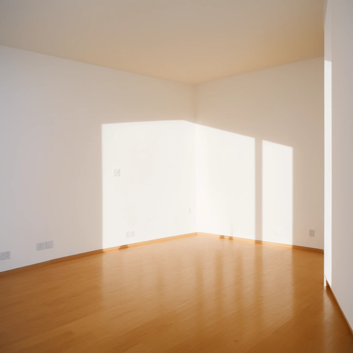 Minimalist empty room。One-room apartment for single people。Apartment Room。Availability。Flooring。White-walled room。The room is bright with natural light coming in through the windows.。