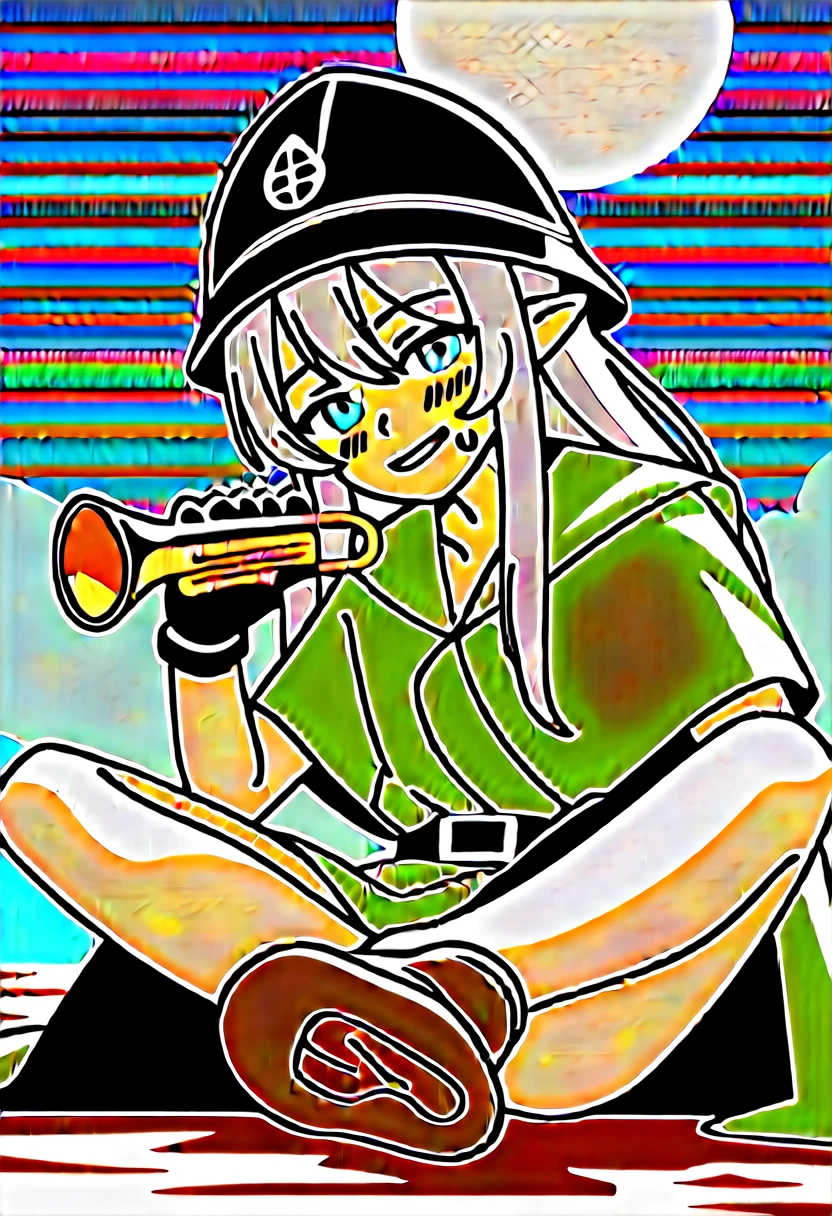 score_9,score_8_climb,score_7_climb,1 girl,mud stone (Arc Knight),dirty,foot,glove,helmet,Trumpet,พื้นรองfoot,conjunctivitis,footเปล่า,pointed ears,chest,alone,long hair,white hair,black glove,นิ้วfoot,Rigid hat,โฟกัสที่foot,look at viewer,sit,sweat,Chapped lips,dirty foot,Holding,outdoor,sky,smooth,oral ulcers (Arc Knight),day,smile,Blush,demon Trumpet,Infection tracker (Arc Knight),shortened,sun,