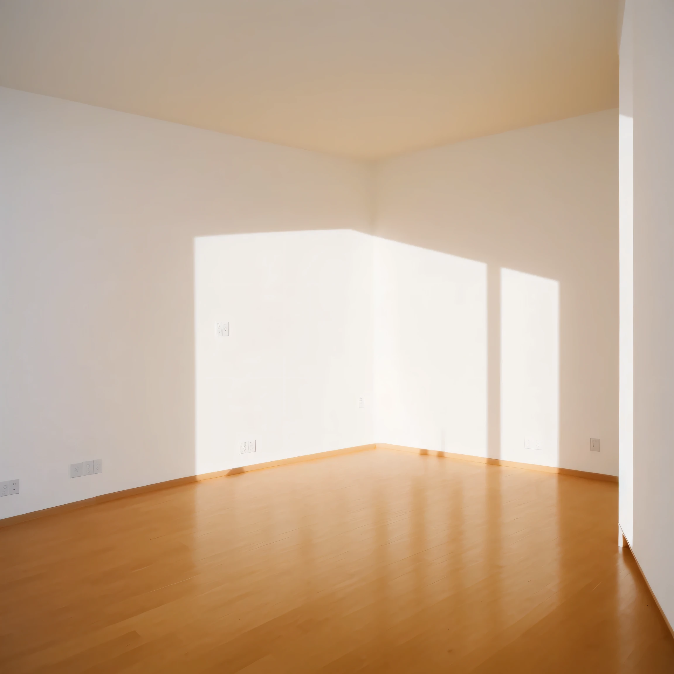 Minimalist empty room。One-room apartment for single people。Apartment Room。Availability。Flooring。White-walled room。The room is bright with natural light coming in through the windows.。