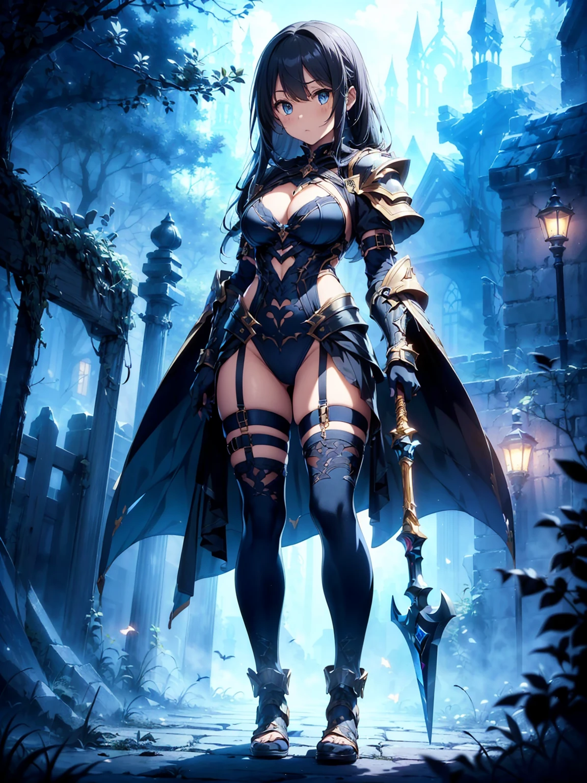 (((masterpiece, best quality, high detailed, 8k))) Design a layout showcase Gaming character, (1girl). Black+Gold ((full body armor)), stylish and unique. ((showcase weapon:1.4)), dark scythe. (masterpiece:1.2), (best quality), 4k, ultra-detailed. (Step by step design, layout art:1.5), (luminous lighting, atmospheric lighting). necromancer, ((glove full hands)), (((revealing clothes:1.3))), vambraces, armored legwear, (((full_body_shot:1.4))). {In a haunted graveyard}.
Waiting to start