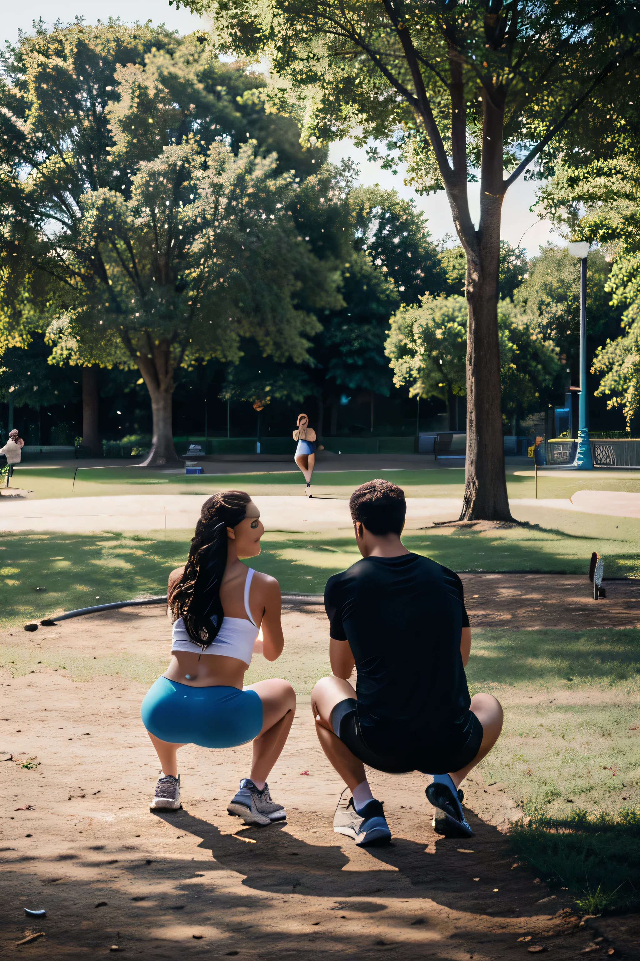 draw me a picture of a couple exercising together in a recreation park
