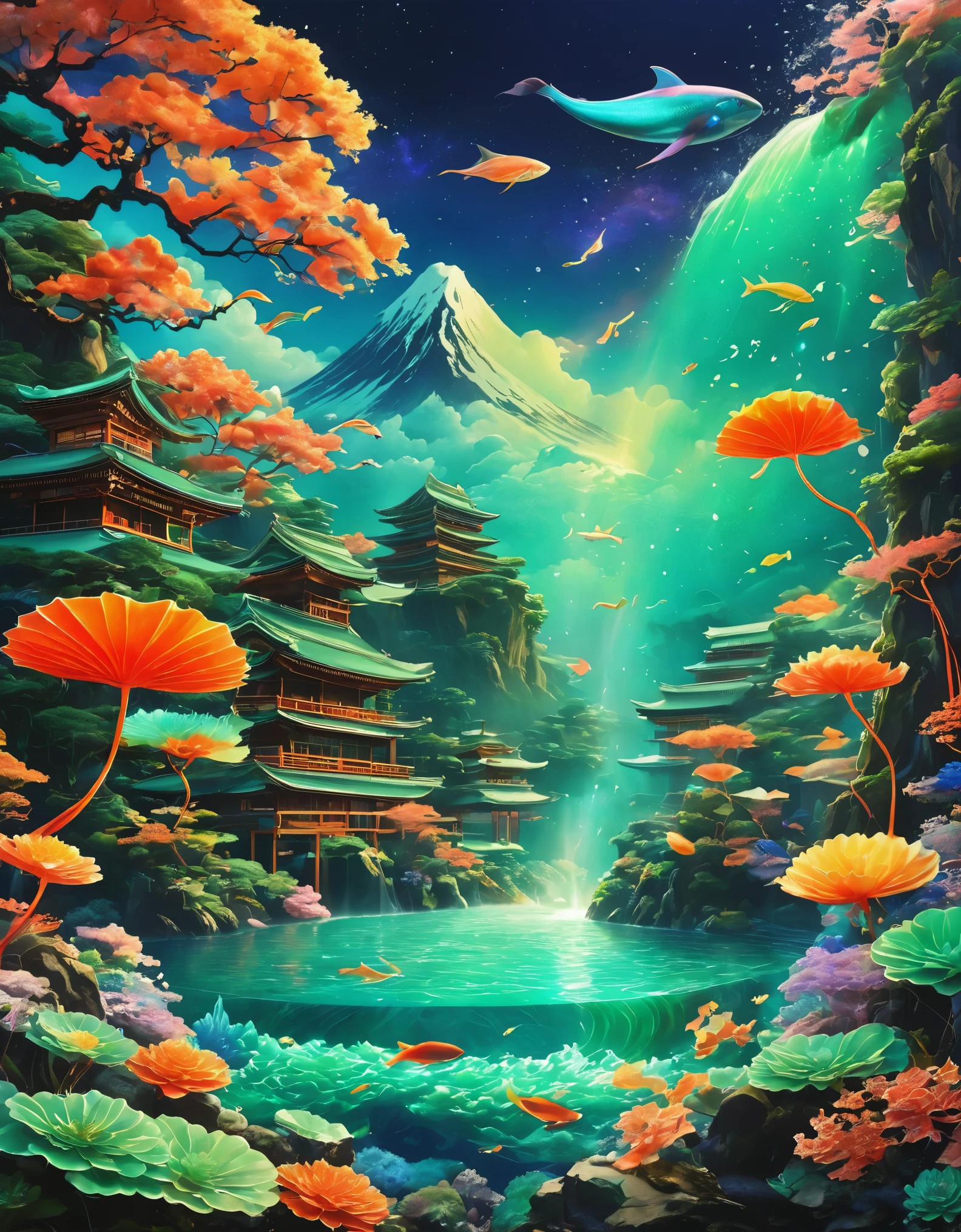((top-notch quality)), ((masterwork)), ((true-to-life)), Creative masterpiece, Evolution of Dance, Galactic Water Ballet, The Nebula Waltz, Expertly crafted, Choreographed, Underwater Extravaganza, Nocturnal Submergence, Ambient neon glow, Artist Hokusai, Street art, Digital artwork, Energetic color palette, 8K resolution, Three-dimensional, Graphic novel, Emerald, Octane Render, surrealistic at eye level, picturesque, masterwork.