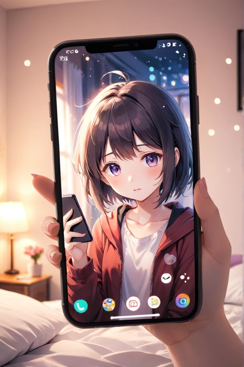 photo, Anime ??????? smartphone screen, bedroom, Throw, Bokeh