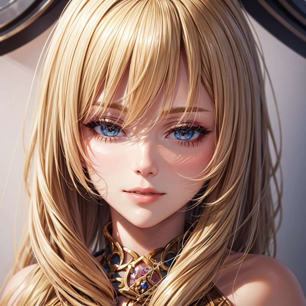 Detailed texture of the face and skin, lovely woman, medium blonde hair, combination