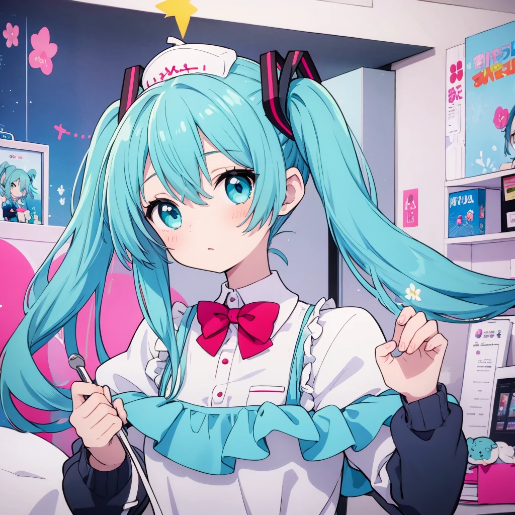 Hatsune Miku,1girl,,nursery uniform smock,