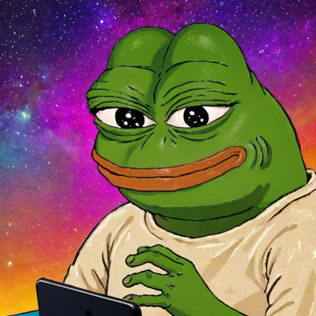 pepe the frog,website is live,happy,colorful,cartoon style,whimsical,meme,internet culture,vibrant colors,funny,quirky,digital art,illustration,dynamic composition,humorous,bright,playful,detailed,cute,memetic,internet meme,viral,pop culture