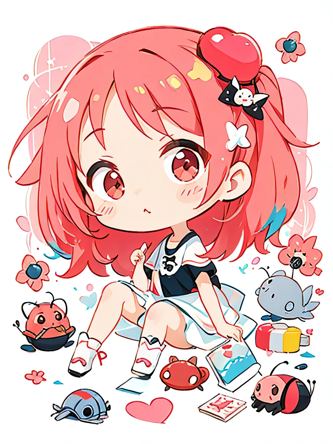Black Star Red and White style、Kawaii Design, The most beautiful girl of all time、chibi,, Cute and colorful pillbug, The era of the heart