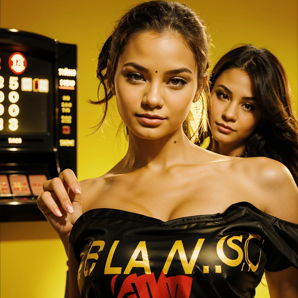 Casino girl PNG yellow background