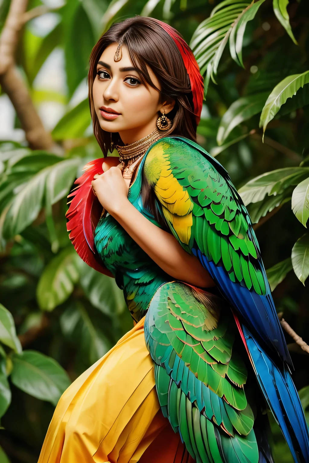 Hansika Motwani is a Parrot bird, She is a bird but her head looks like girl, from neck to full body looks like Parrot bird. Parrot legs, Parrot wings. Bird body, Parrot body, perfect picture, perfect bird, real bird, Real head replace with real Parrot head. Exact Bird. Colorful Parrot.