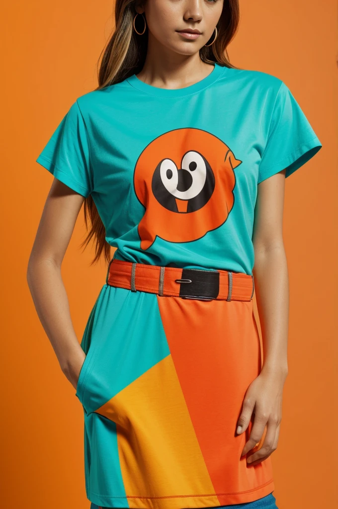 A t-shirt with turquoise and orange colors. Use sober and small details of Hanna Barbera's supersonics