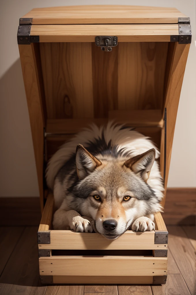 Four-legged wolf coming out of a chest