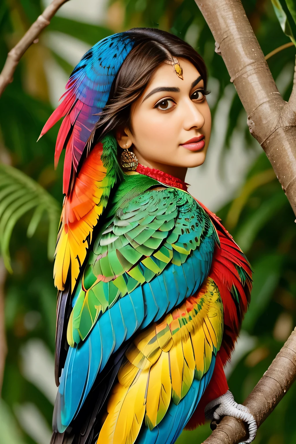 Hansika Motwani is a Parrot bird, She is a bird but her head looks like girl, from neck to full body looks like Parrot bird. Parrot legs, Parrot wings. Bird body, Parrot body, perfect picture, perfect bird, real bird, Real head replace with real Parrot head. Exact Bird. Colorful Parrot.