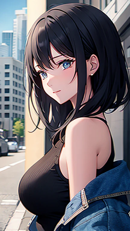 #quality(8k wallpaper of extremely detailed CG unit, masterpiece, hight resolution, top-quality, top-quality real texture skin,hyper realisitic, digitial painting,increase the resolution,RAW photosbest qualtiy,highly detailed,the wallpaper),BREAK,((solo))#1 girl(cute, kawaii,small kid,hair color silver,blue meshed hair,skin color white,eye color blue,eyes shining,big eyes,big breast:2.0,smirk,short skirt,tank top,full body),BREAK,#background(noisy town,),(when drawing the hand draw them very correctly for sure please:1.4)