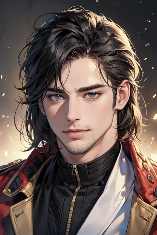 (best quality,4k,8k,highres,masterpiece:1.2),ultra-detailed,(realistic,photorealistic,photo-realistic:1.37),30 year old man,3 day beard,handsome anime,portraits,strong,masculine,dark hair,sharp jawline,mesmerizing eyes,perfectly styled hair,cool anime outfit,confident expression,vibrant colors,dynamic lighting, CEO and expression smile in love.
