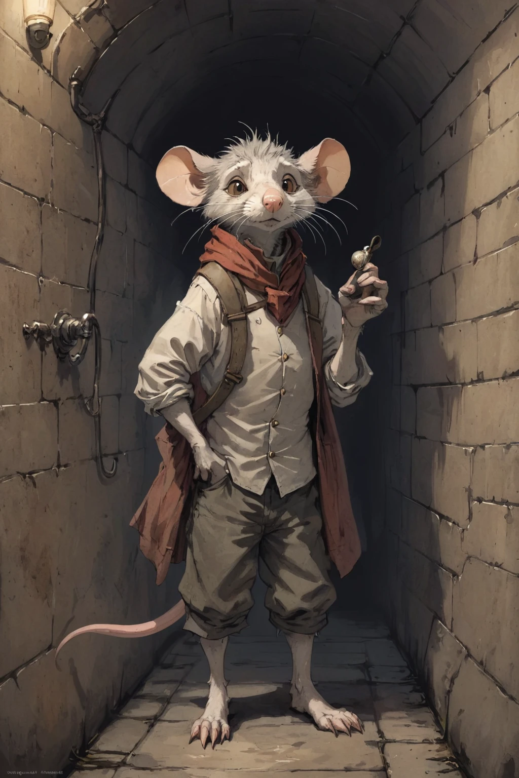 Jean-Baptiste Monge Style - A scruffy sewer rat, in the style of Redwall illustrations.