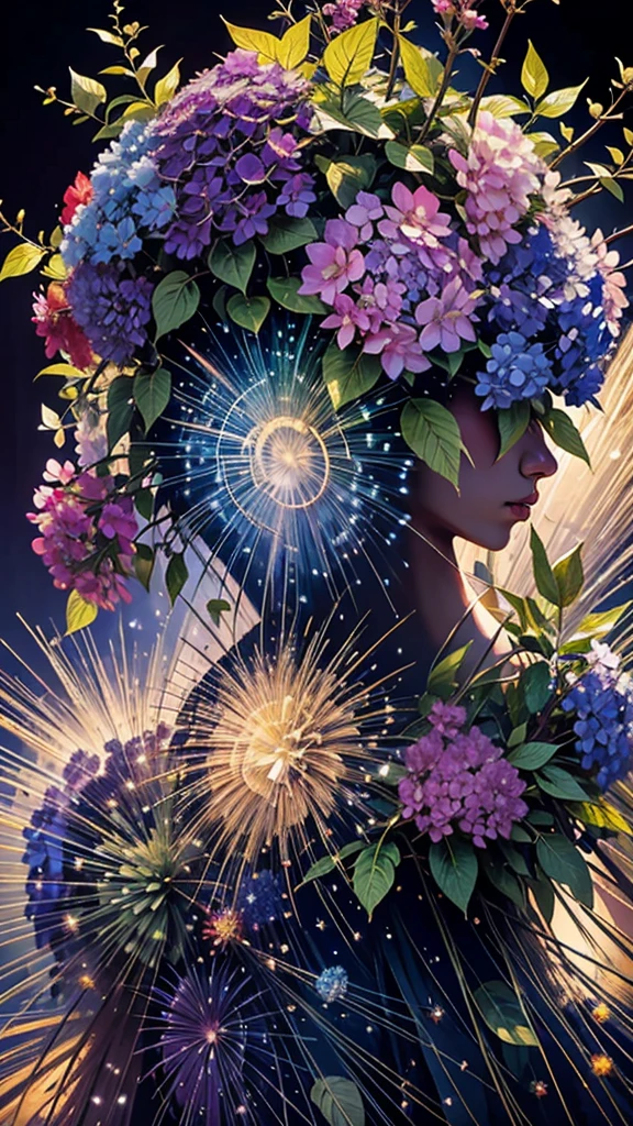 Hydrangea background、Colorful hydrangeas、Hydrangea scenery、firework、firework大会、Rainbow colorsのfireworkが打ちあがっている瞬間、夜nullとともに、、紫陽花景色で壮大なfirework、future都市、Highest quality、masterpiece, (Diffuse reflection of light:1.2), When the fantastic rainbow turns into shadow, bathed in a mystical atmosphere, Cast magic spells. evoke a sense of wonder and awe. A fusion of natural grandeur and magic, Weaving dreams into reality. Behold, null, And the unknown, Fleeting、And an eternal moment, 16K, Ultra-high resolution.Realistic, Ultra-high resolution, to be born,future、Rainbow colorsに光り輝く、Rainbow colors、The world 30 years from now。