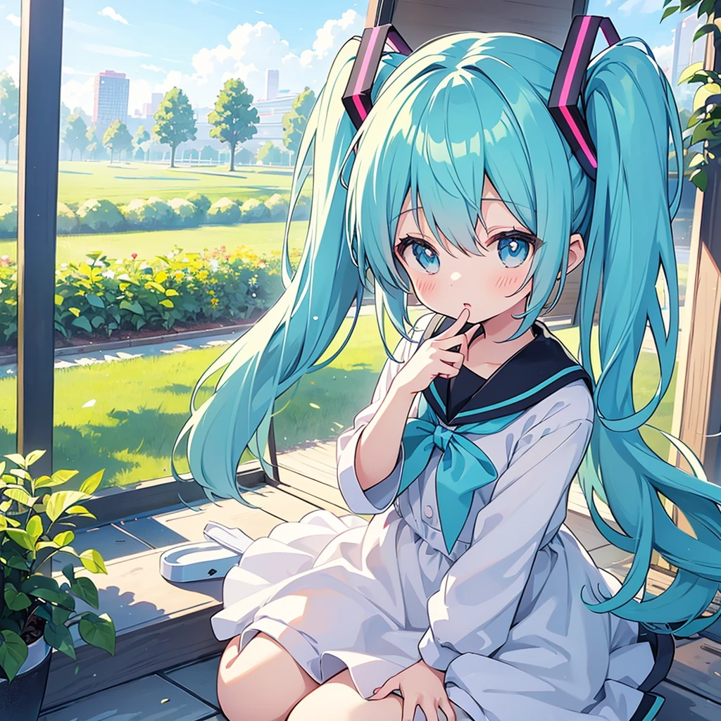 Hatsune Miku,1girl,,nursery uniform smock,