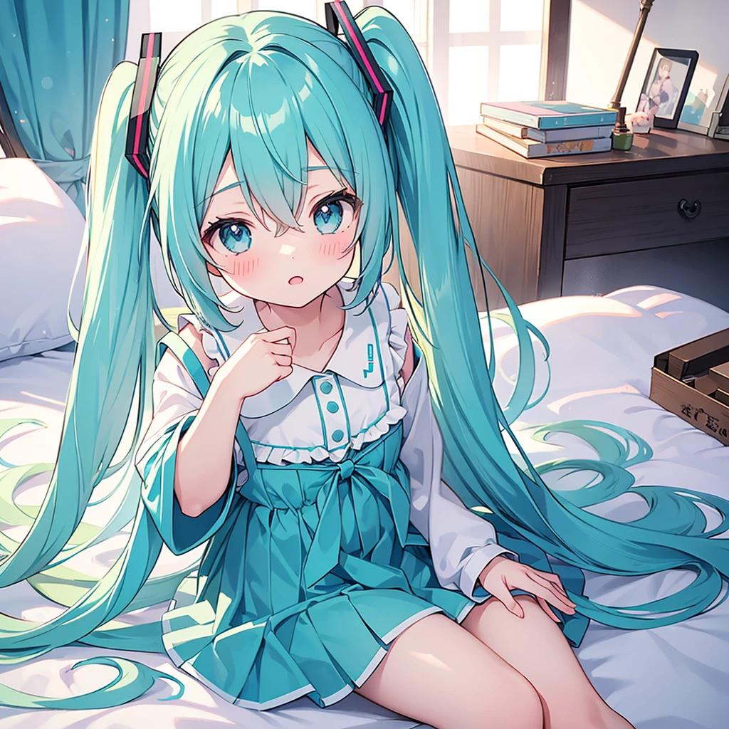 highest quality, masterpiece, Ultra-high resolution, Hatsune Miku、Embarrassed face、Horizontal striped underwear、Open your legs、Raise your hands、Sex、