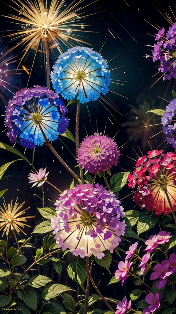 rain、Hydrangea background、Colorful hydrangeas、Hydrangea scenery、firework、firework大会、Rainbow colorsのfireworkが打ちあがっている瞬間、夜nullとともに、、紫陽花景色で壮大なfirework、future都市、Highest quality、masterpiece, (Diffuse reflection of light:1.2), When the fantastic rainbow turns into shadow, bathed in a mystical atmosphere, Cast magic spells. evoke a sense of wonder and awe. A fusion of natural grandeur and magic, Weaving dreams into reality. Behold, null, And the unknown, Fleeting、And an eternal moment, 16K, Ultra-high resolution.Realistic, Ultra-high resolution, to be born,future、Rainbow colorsに光り輝く、Rainbow colors、The world 30 years from now。