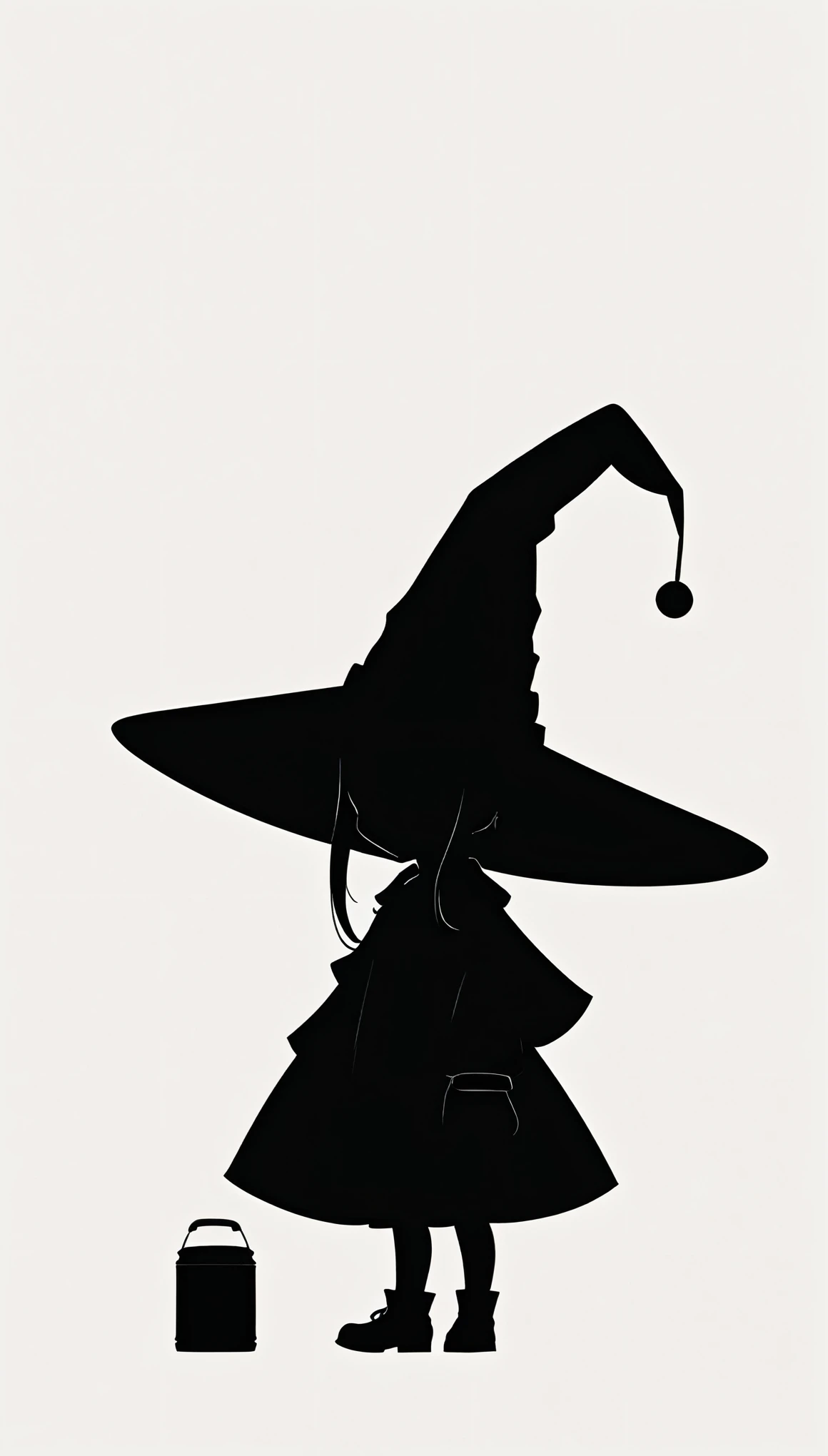 Liu Ye style，1 little girl，Lolita figure，Loose hip-hop clothing，Giant wide-brimmed wizard hat，Silhouette，Neon round sunglasses，Can't see the eyes，大面积blank，Minimalist composition，blank，White background，Chinese ink style，